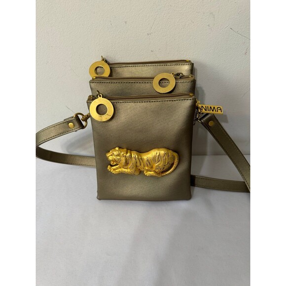 NIMA DARK GOLD MESH GOLDEN TIGER CROSSBODY MIRAGE SEIGFRIED & ROY 1990's - Picture 1 of 9